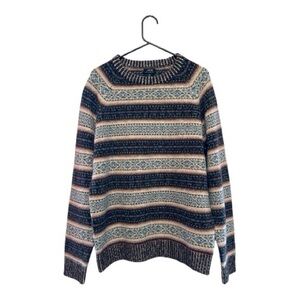 J. Crew 100% Lambswool Navy/Cream Nordic Style Oversized Sweater Size Medium